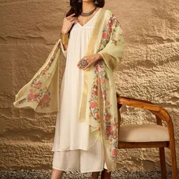 InWeave V Neck Empire Straight Kurta With Palazzos & Dupatta-picture-17
