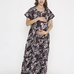 NIGHTSPREE Women Cotton Abstract Printed Maternity Maxi Nightdress-image-90
