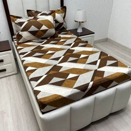 Pure Decor Brown & White Geometric Single Bedsheet with 2 Pillow Covers-picture-26