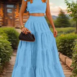 DressBerry Square Neck Top with Skirt Co-Ords Set-image-89