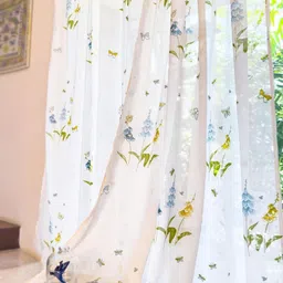 Tranquebar Home Blue & White 2 Pieces Floral Printed Sheer Door Curtains-52