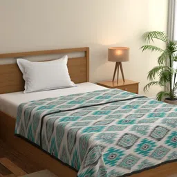 home expressions Meadow White & Grey Printed Cotton AC Room 150 GSM Single Bed Dohar-picture-1