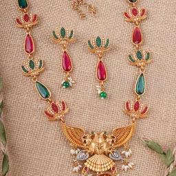 Adwitiya Collection Gold Plated Beaded Necklace and Earrings-picture-14