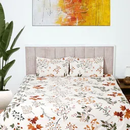 Glaxomas White & Brown Printed 250 TC King Bedsheet With 2 Pillow Covers-picture-28