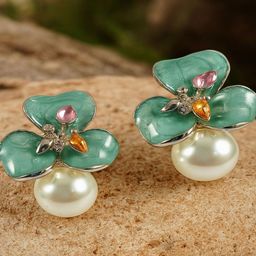Jewelz Silver-Plated Crystals Studded And Pearls Beaded Floral Shaped Studs-image-72