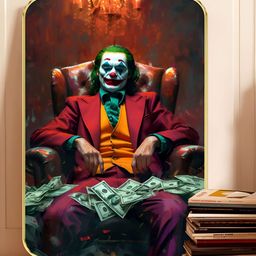 Livin'luxe Brown & Green Printed Joker Sitting On Throne Wooden Wall Art-picture-44
