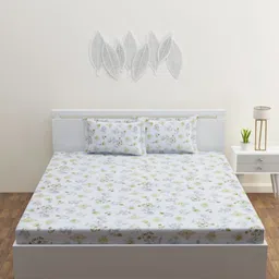 HAPPY HUES White & Grey Floral 180 TC King Bedsheet with 2 Pillow Covers-image-33