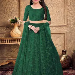 F Plus Fashion Girls Green Net Semi-Stitched Lehenga Choli-picture-14