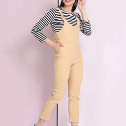 Women Beige Dungaree-image-6