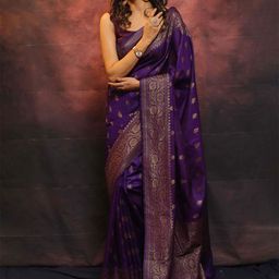 HERE&NOW Women Woven Design Silk Cotton Banarasi Saree-picture-54
