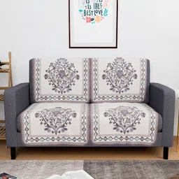 Aura White & Grey 4 Pieces Printed Cotton Sofa Cover-13
