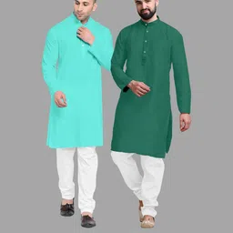 VS MALL Green Cotton Blend Kurta Sets-picture-12