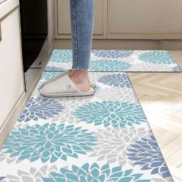 HomeCloud Blue & White Set Of 2 Printed Rectangular Anti-Skid Kitchen Mats-18