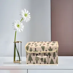 Aura Cream-Coloured & Green Foldable Cotton Drawer Organizer-32