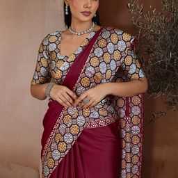 Anouk Rustic Geometric Printed Banarasi Saree-picture-7