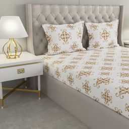 Raymond Home White & Brown Ethnic Motifs 160 TC King Bedsheet with 2 Pillow Covers-picture-36