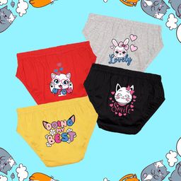 NUSYL Girls Pack Of 4 Printed Pure Cotton Basic Briefs-picture-12