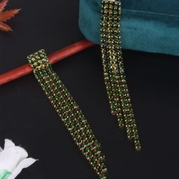 StyleCast Gold Plated Artificial Stones Studded Tasselled Contemporary Drop Earrings-image-57