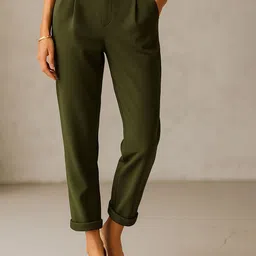 SASSAFRAS worklyf Women Straight Fit High-Rise Pleated Formal Trousers-picture-45