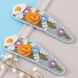 Radhu & Kabby Women Set of 2 Floral Embroidered Tic-Tac Clips-picture-22