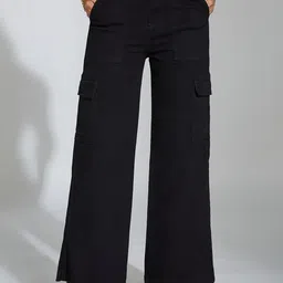 Life With Pockets Women Wide Leg High-Rise Stretchable Cargo Styles Jeans-image-83