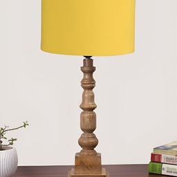 Devansh Yellow Drum Shaped Wooden Table Lamp-15