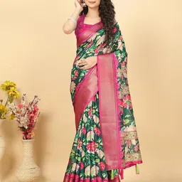 J 6 DESIGNER Floral Zari Silk Blend Block Print Saree-picture-6
