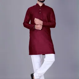 Men Solid, Colorblock, Self Design Straight Kurta (Maroon)-image-42