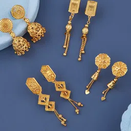 Anouk Set Of 4 Gold-Plated Rectangle Shaped Drop Earrings-picture-23
