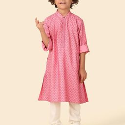 Fabindia Boys Ethnic Motifs Printed Mandarin Collar Straight Kurta-picture-16