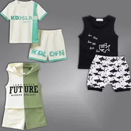 BAESD Unisex Kids Pack Of 3 Printed T-shirt with Shorts Clothing Set-36