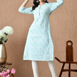 HERE&NOW Women Floral Printed Festive Cotton Straight Kurta-image-54