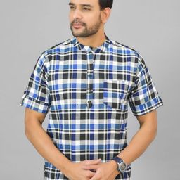 Anouk Rustic Men Checked Thread Work Handloom Pathani Kurta-picture-7