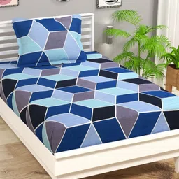VAS COLLECTIONS Blue Geometric Printed 144 TC Single Bedsheet Set 1.52 M x 2.20 M-picture-2