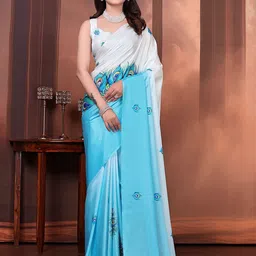 Pionex Floral Satin Block Print Saree-picture-24