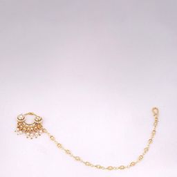 Adwitiya Collection Gold-Plated Kundan Studded Beaded Chained Nose Ring image 5