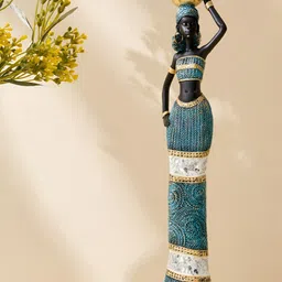 Home Centre Corsica jaguar Blue Polyresin Standing African Lady Figurine Showpiece-10