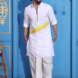 MIDAV Men Thread Work White Romance Pathani Kurta-picture-31