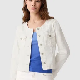 GAP Relaxed Fit Collarless Cotton Denim Jacket-51