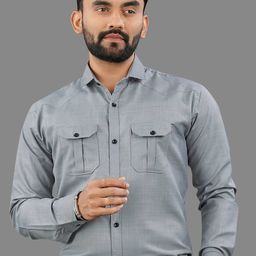 IKON FASHION Men Original Fit Spread Collar Solid Cotton Casual Shirt-image-82