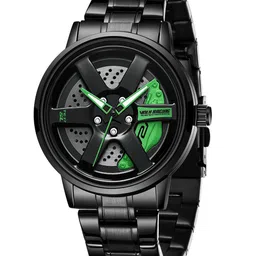 V2A Men Rotating Dial & Stainless Steel Straps Analogue Watch V2A-CS-2410-Blk-Grn-0 image 2