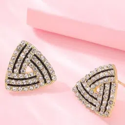 kazare Gold-Plated Artificial Stones Studded Triangular Shaped Studs-1