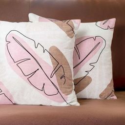 Aura White & Pink 2 Pieces Floral Printed Pure Cotton Square Cushion Covers-image-63