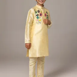 DEVOILER Boys Regular Dupion Silk Kurta with Churidar image 3