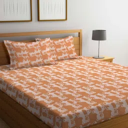 Myntra Elegant Homes Orange & White Cartoon Characters 400 TC King Bedsheet with 2 Pillow Covers-picture-31