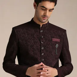 Manyavar Blended Rayon Self Design Sherwani Set image 5