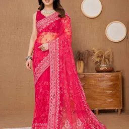 VAIRAGEE Floral Embroidered Net Saree image 2