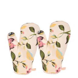 Kuber Industries Cream-Coloured Set Of 2 Printed Oven Mittens image 2