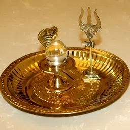 Navyaksh Gold Toned Religious Shivling With Trishul & Stand Showpiece image 2