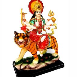 krishnagallery1 White & Red Marble Maa Durga Showpiece image 3